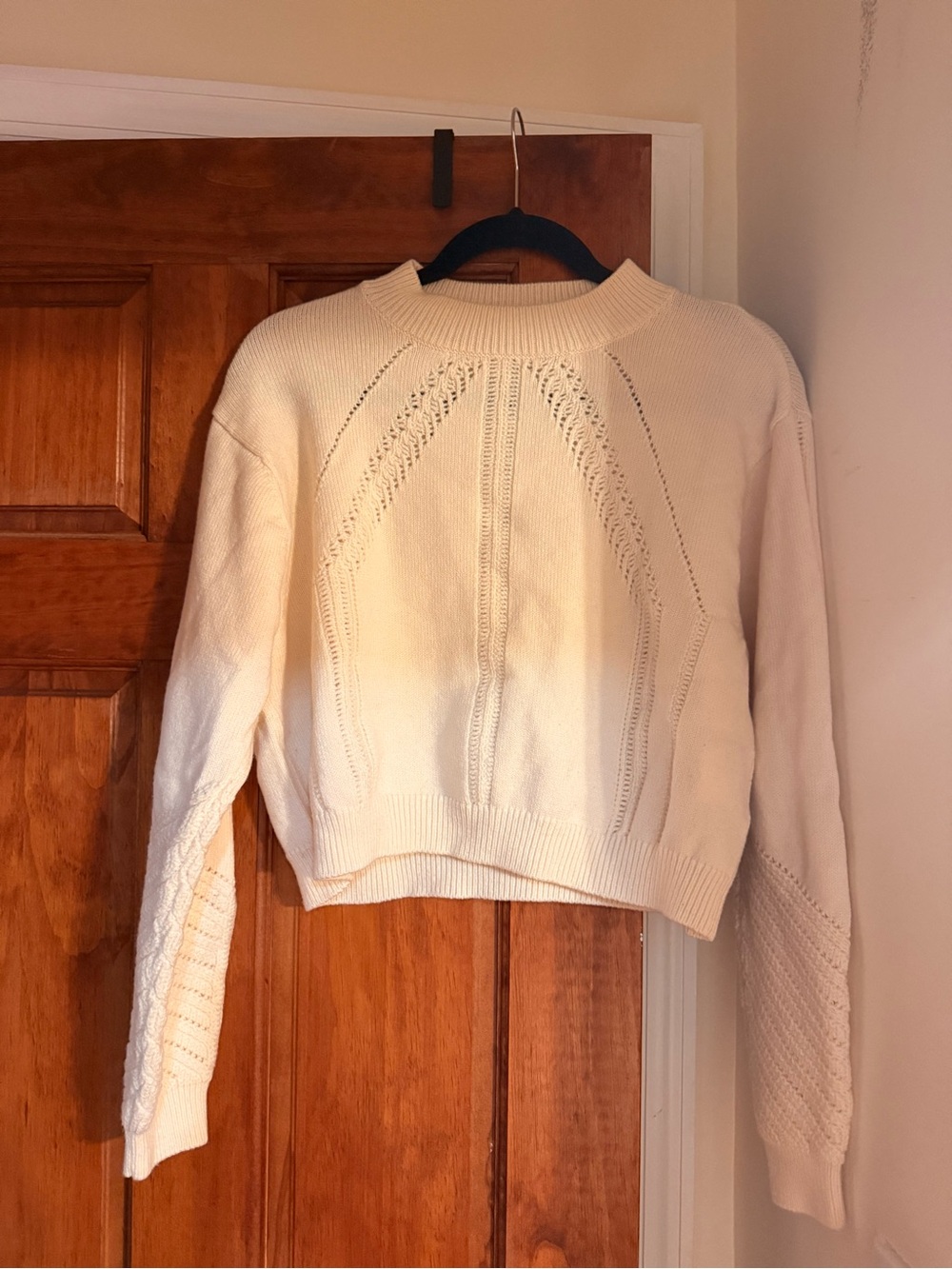 Club Monaco Cream Openwork Crewneck Sweater